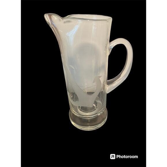 Vintage Anchor etched‎ Cocktail Pitcher And 4 Glasses - Picture 2 of 4